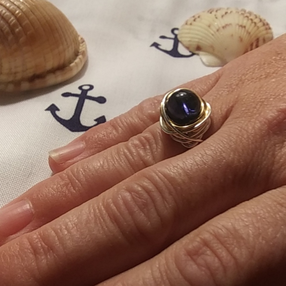 NWT Handmade Gold&Silver Glass Bead Ring - Picture 2 of 7